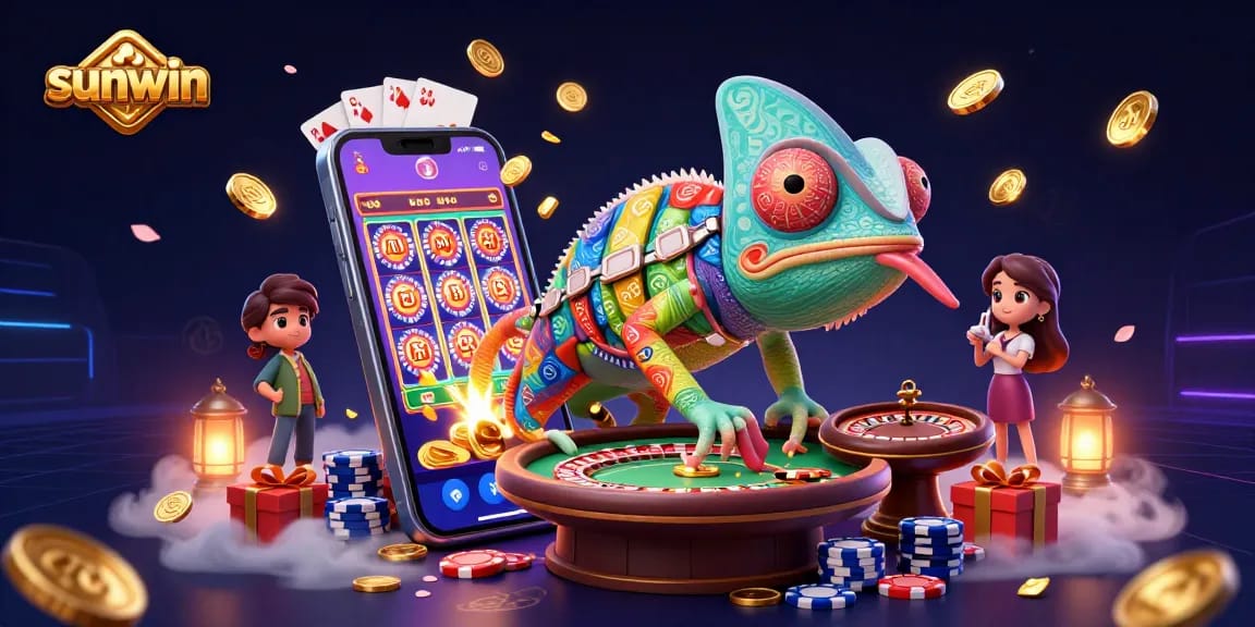 Engage with Sunwin's vibrant online casino atmosphere featuring a colorful 3D scene.