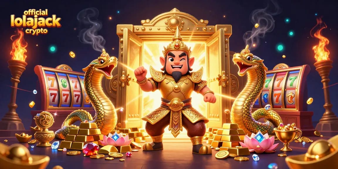 Experience the thrill of official lolajack crypto with dynamic slots and golden treasures in an engaging casino scene.