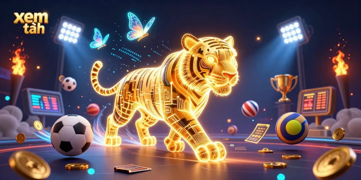 Xem thêm gaming excitement featuring a golden tiger in a vibrant casino setting, showcasing dynamic sports elements.