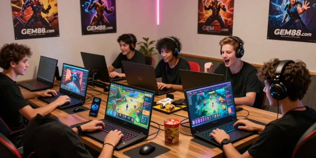 Players enjoying diverse games on GEM88.com in a vibrant online gaming environment.