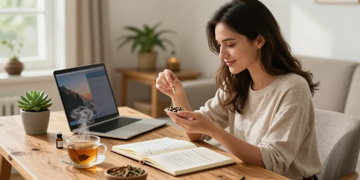 Fresh kratom capsules examined in a cozy home workspace, emphasizing wellness.