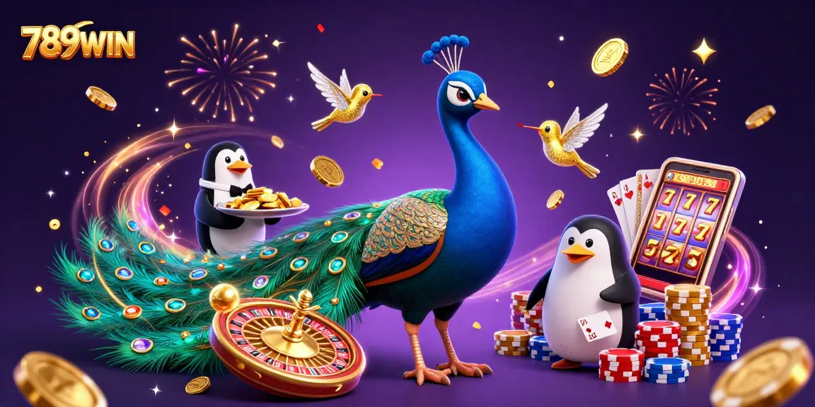 Experience thrilling gameplay with 789WIN, featuring a vibrant casino scene with colorful characters and sparkling elements.