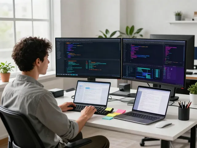 Programmer leveraging instant indexing tools at a modern tech workspace