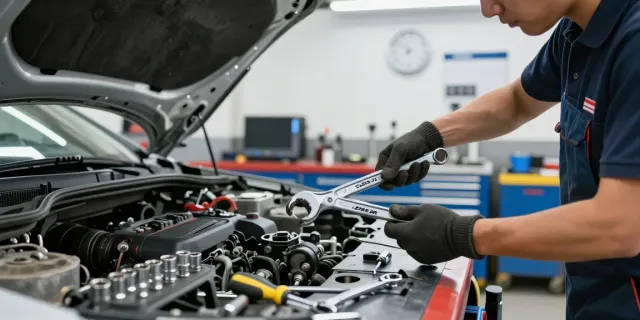 Mechanic using USAG 285X wrench set in automotive workshop