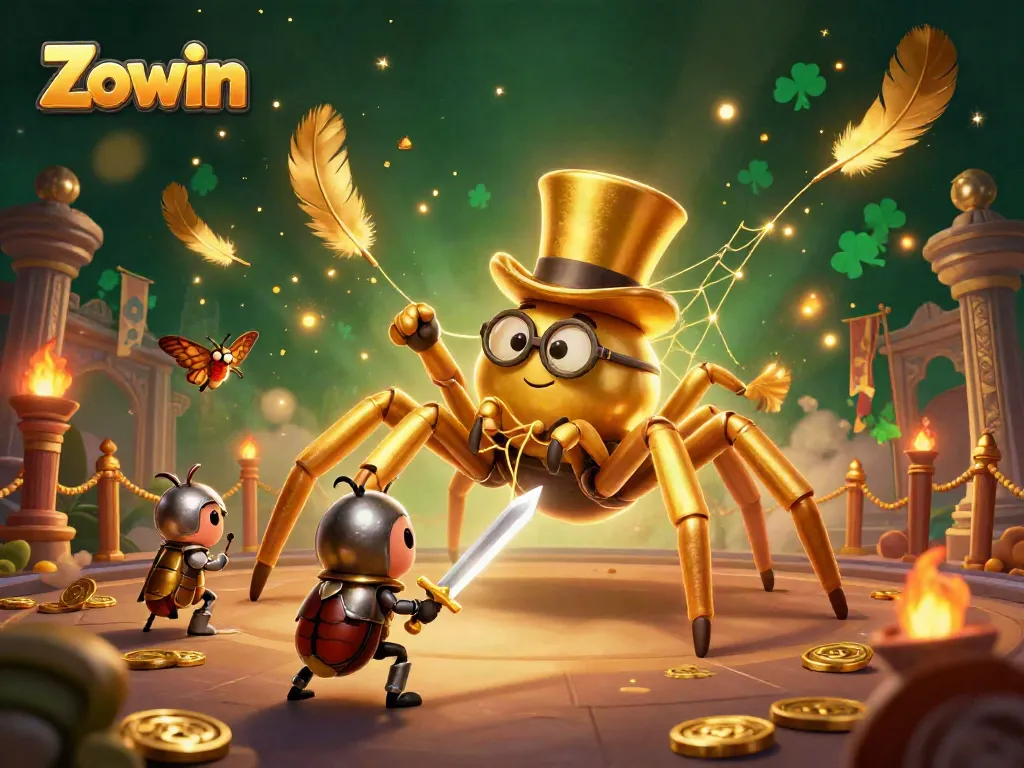 Zowin captures a thrilling casino adventure scene with whimsical characters and dynamic gaming elements.