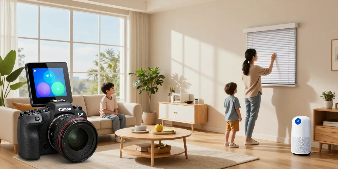 Family engaging with IKEA smart home devices in a modern living room, showcasing smart lighting and voice control.