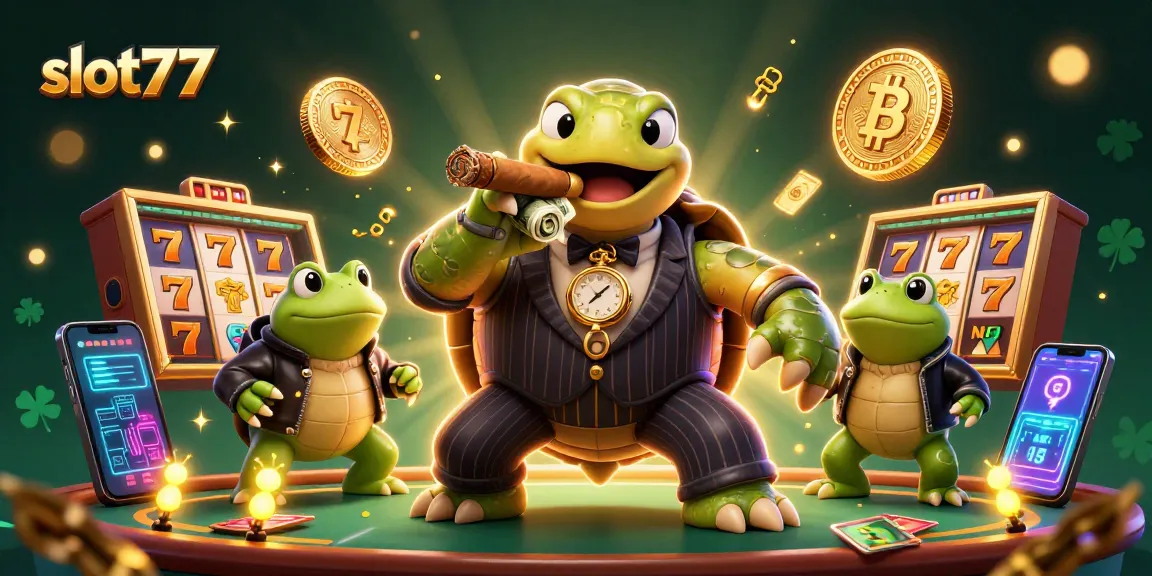 Experience slot777 with a vibrant casino scene featuring a snapping turtle in mobster attire.